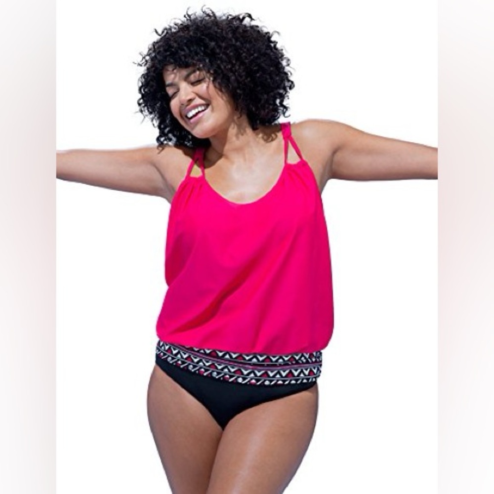 Swimsuits for All Women's Loop Strap Blouson Tankini Swimsuit Top Plus Size 24